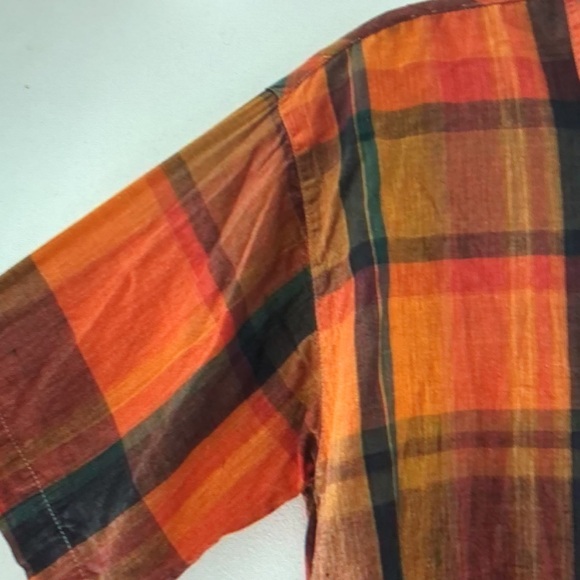 Men’sVintage 70s Union Khaki Brown Plaid Short Sleeve Cotton Shirt Size Large - Picture 3 of 6